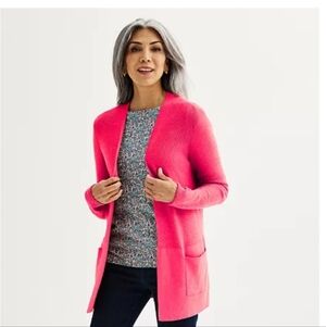 Croft & Barrow Classic Ribbed Open-Front CardiganColor: Canyon Pink, Size: L EUC